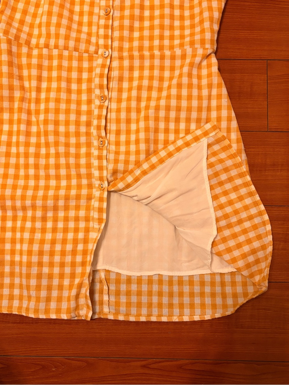 Vintage Yellow Gingham Button-Front Strappy Sundress with Lace Trim - Picture 5 of 8